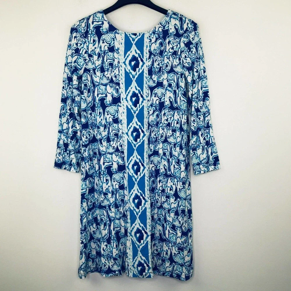 Lilly Pulitzer Small Dress Ophelia Get Trunky Blue Watercolor Elephant AZ28 - Picture 1 of 6
